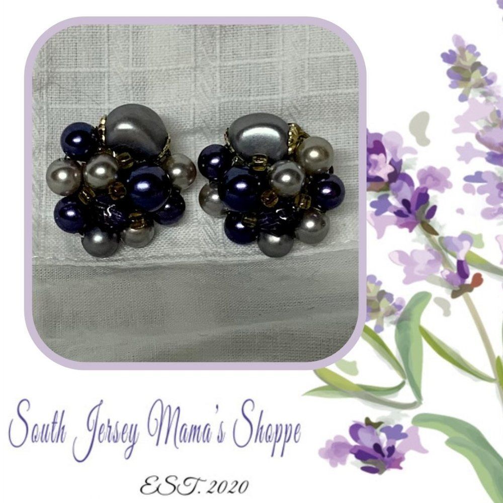 Vintage 1950s Japan Clip Earrings Shades of Purple Beads (J283)